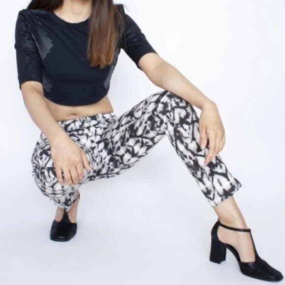 Isabel Marant Pour H&M Black and White Printed Jeans Size 4 Stretch Ankle Pants - Picture 3 of 15